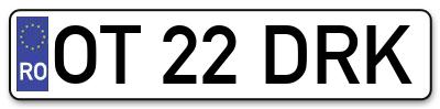 Placuta inmatriculare numar auto  OT-22-DRK, OT 22 DRK, OT22DRK