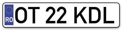 Placuta inmatriculare numar auto  OT-22-KDL, OT 22 KDL, OT22KDL