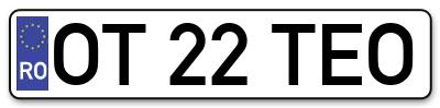 Placuta inmatriculare numar auto  OT-22-TEO, OT 22 TEO, OT22TEO