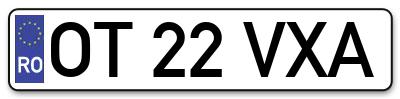 Placuta inmatriculare numar auto  OT-22-VXA, OT 22 VXA, OT22VXA