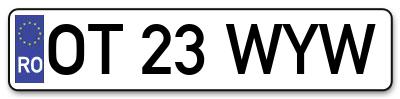 Placuta inmatriculare numar auto  OT-23-WYW, OT 23 WYW, OT23WYW