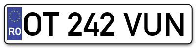 Placuta inmatriculare numar auto  OT-242-VUN, OT 242 VUN, OT242VUN