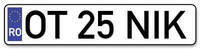 Placuta inmatriculare numar auto  OT-25-NIK, OT 25 NIK, OT25NIK