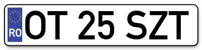 Placuta inmatriculare numar auto  OT-25-SZT, OT 25 SZT, OT25SZT