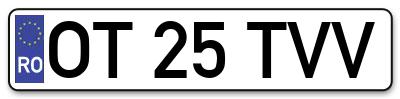 Placuta inmatriculare numar auto  OT-25-TVV, OT 25 TVV, OT25TVV