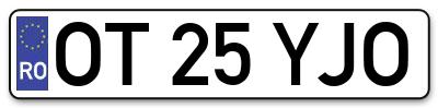 Placuta inmatriculare numar auto  OT-25-YJO, OT 25 YJO, OT25YJO