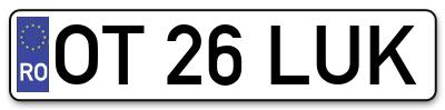 Placuta inmatriculare numar auto  OT-26-LUK, OT 26 LUK, OT26LUK