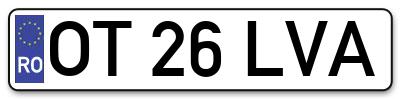 Placuta inmatriculare numar auto  OT-26-LVA, OT 26 LVA, OT26LVA