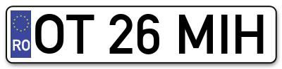 Placuta inmatriculare numar auto  OT-26-MIH, OT 26 MIH, OT26MIH