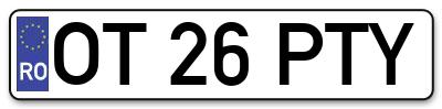 Placuta inmatriculare numar auto  OT-26-PTY, OT 26 PTY, OT26PTY