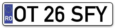 Placuta inmatriculare numar auto  OT-26-SFY, OT 26 SFY, OT26SFY