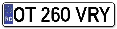 Placuta inmatriculare numar auto  OT-260-VRY, OT 260 VRY, OT260VRY