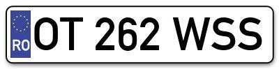 Placuta inmatriculare numar auto  OT-262-WSS, OT 262 WSS, OT262WSS