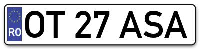 Placuta inmatriculare numar auto  OT-27-ASA, OT 27 ASA, OT27ASA