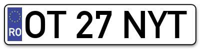 Placuta inmatriculare numar auto  OT-27-NYT, OT 27 NYT, OT27NYT