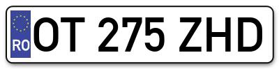 Placuta inmatriculare numar auto  OT-275-ZHD, OT 275 ZHD, OT275ZHD