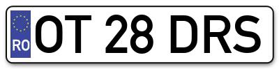 Placuta inmatriculare numar auto  OT-28-DRS, OT 28 DRS, OT28DRS