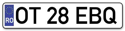 Placuta inmatriculare numar auto  OT-28-EBQ, OT 28 EBQ, OT28EBQ