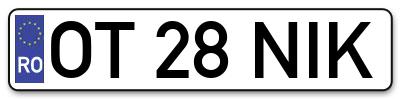 Placuta inmatriculare numar auto  OT-28-NIK, OT 28 NIK, OT28NIK