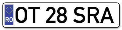 Placuta inmatriculare numar auto  OT-28-SRA, OT 28 SRA, OT28SRA