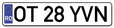 Placuta inmatriculare numar auto  OT-28-YVN, OT 28 YVN, OT28YVN