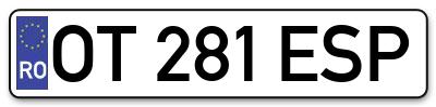 Placuta inmatriculare numar auto  OT-281-ESP, OT 281 ESP, OT281ESP