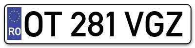 Placuta inmatriculare numar auto  OT-281-VGZ, OT 281 VGZ, OT281VGZ
