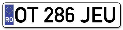 Placuta inmatriculare numar auto  OT-286-JEU, OT 286 JEU, OT286JEU
