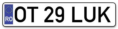 Placuta inmatriculare numar auto  OT-29-LUK, OT 29 LUK, OT29LUK