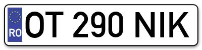 Placuta inmatriculare numar auto  OT-290-NIK, OT 290 NIK, OT290NIK
