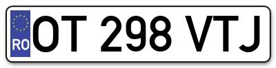 Placuta inmatriculare numar auto  OT-298-VTJ, OT 298 VTJ, OT298VTJ