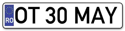 Placuta inmatriculare numar auto  OT-30-MAY, OT 30 MAY, OT30MAY