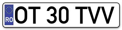 Placuta inmatriculare numar auto  OT-30-TVV, OT 30 TVV, OT30TVV