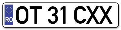 Placuta inmatriculare numar auto  OT-31-CXX, OT 31 CXX, OT31CXX