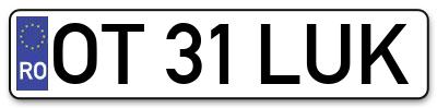 Placuta inmatriculare numar auto  OT-31-LUK, OT 31 LUK, OT31LUK