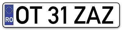 Placuta inmatriculare numar auto  OT-31-ZAZ, OT 31 ZAZ, OT31ZAZ