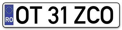 Placuta inmatriculare numar auto  OT-31-ZCO, OT 31 ZCO, OT31ZCO