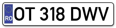 Placuta inmatriculare numar auto  OT-318-DWV, OT 318 DWV, OT318DWV