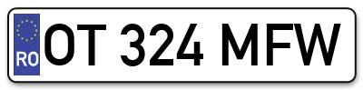 Placuta inmatriculare numar auto  OT-324-MFW, OT 324 MFW, OT324MFW