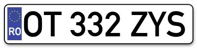 Placuta inmatriculare numar auto  OT-332-ZYS, OT 332 ZYS, OT332ZYS
