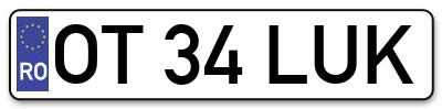 Placuta inmatriculare numar auto  OT-34-LUK, OT 34 LUK, OT34LUK