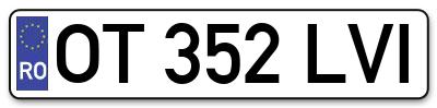 Placuta inmatriculare numar auto  OT-352-LVI, OT 352 LVI, OT352LVI