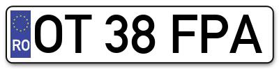Placuta inmatriculare numar auto  OT-38-FPA, OT 38 FPA, OT38FPA