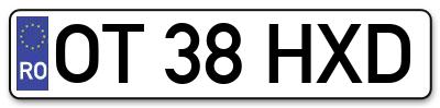 Placuta inmatriculare numar auto  OT-38-HXD, OT 38 HXD, OT38HXD