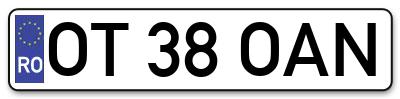Placuta inmatriculare numar auto  OT-38-OAN, OT 38 OAN, OT38OAN