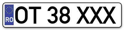 Placuta inmatriculare numar auto  OT-38-XXX, OT 38 XXX, OT38XXX