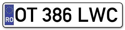 Placuta inmatriculare numar auto  OT-386-LWC, OT 386 LWC, OT386LWC