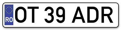 Placuta inmatriculare numar auto  OT-39-ADR, OT 39 ADR, OT39ADR