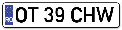 Placuta inmatriculare numar auto  OT-39-CHW, OT 39 CHW, OT39CHW