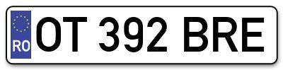 Placuta inmatriculare numar auto  OT-392-BRE, OT 392 BRE, OT392BRE